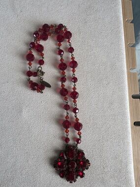 Liz Palacios- Red with orange accents necklace- Swarovski crystal and brass.